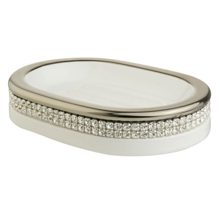 DUBAI Мыльница настенная (без держателя), керамика белая/swarovski/декор платина/хром, артикул 28483