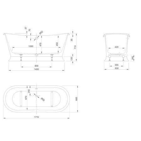 KNIEF Princess I Ванна отдельностоящая 170х70х66см, с акриловым плинтусом, без слива-перелива, цвет белый, артикул 0100-081-02