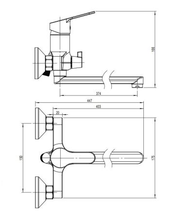 Смеситель для ванны с длинным поворотным изливом RUSH (SKY SK5720-51), артикул SK5720-51