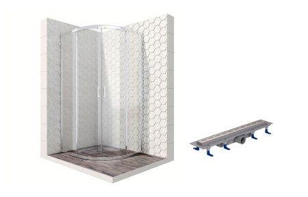 Душевой уголок Ambassador Kingston 14011104-ST8, полукруглый, линейный трап, 90х90