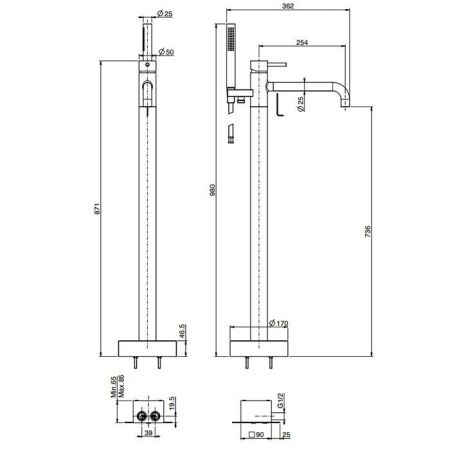 Fima Carlo Frattini Spillo Up Смеситель для ванны, напольный, с ручным душем, цвет: золото