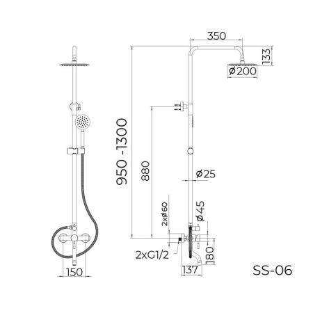 Душевая система Knotlor SS-06, сатин, артикул SS-06