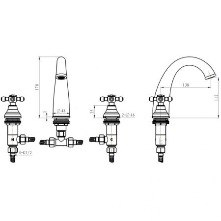 Смеситель для раковины на 3 отверстия SATINE золото_Комплект, артикул 297-ST