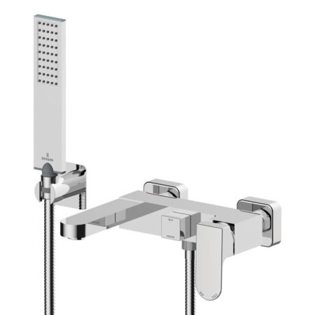 BOSSINI GILLO Комплект наружный для ванной GILLO, лейка Flat-one, Душевой держатель фиксированный из латуни, шланг из латуни 125 см.., цвет хром, артикул Z00727.030