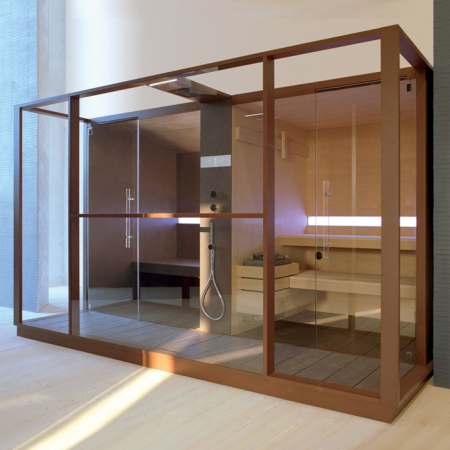 Effegibi Logica Сауна с хаммам и душем, угловая DX, 373x250xh226см, отделка: Soft Sand, артикул LO 10 01 0007