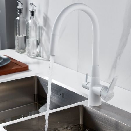 Смеситель для кухни с гибким изливом и подключением фильтра Shevanik S668C, белый, артикул S668C