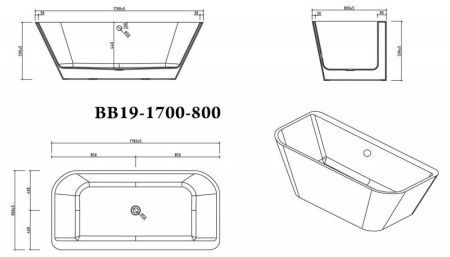 Акриловая ванна BELBAGNO BB19-1700-800