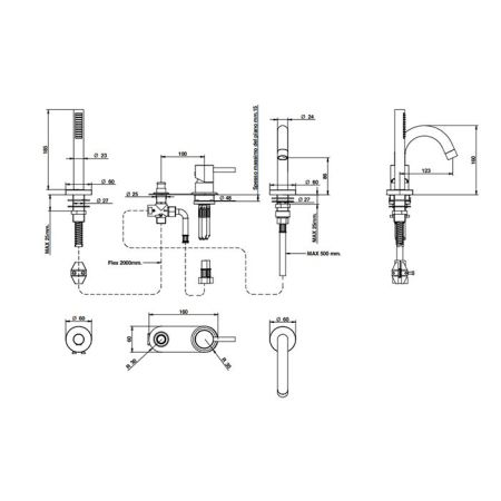 Bongio ON Смеситель на борт ванны с выдвижным ручным душем, цвет хром, артикул 68531CR0DPR