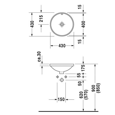 Раковина, Duravit, Architec, ширина, мм-430, глубина, мм-430, высота, мм-175, тип установки-встраиваемый снизу, отверстия для смесителя-отсутствуют, перелив-есть, тип перелива-открытый, декор-без декора, материал-керамика, крепёж-есть, цвет-белый, артикул 0468400000