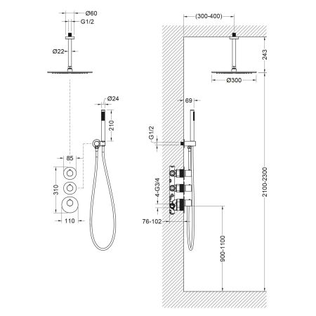Душевая система встроенная с термостатом Timo Saona SX-2399/18SM черное золото, артикул SX-2399/18SM