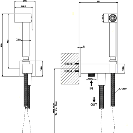 Gessi Rettangolo Гигиенический душ, вывод воды на 1/2", цвет: хром, артикул 20023#031