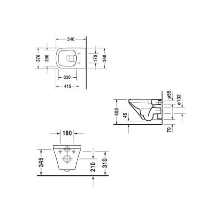 Duravit DuraStyle Унитаз подвесной безободковый  540х370 мм,  с креплением, c Wondergliss,  цвет белый, артикул 25510900001