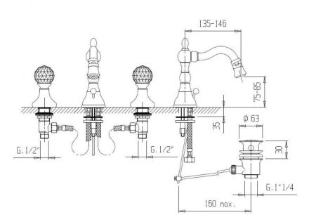Смеситель для биде CEZARES ATLANTIS-NOSTALGIA-BBS2