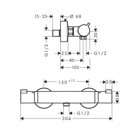 Смеситель для душа, Hansgrohe, Ecostat Comfort, тип открывания воды-вентильный, тип регулирования воды-термостатический картридж, монтаж-вертикальный (настенный), отверстия для монтажа-2, цвет-шлифованный черный хром, артикул 13116340
