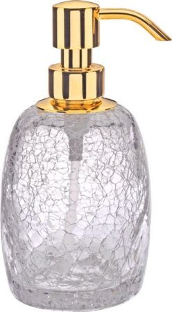 Surya Crystal, дозатор овальный 8х8хh16 см с помпой V5, прозрачное стекло, цвет золото, артикул 6603/GO-OPG