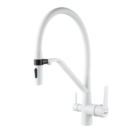 Смеситель для кухни с гибким изливом и подключением фильтра Shevanik S278C, белый, артикул S278C