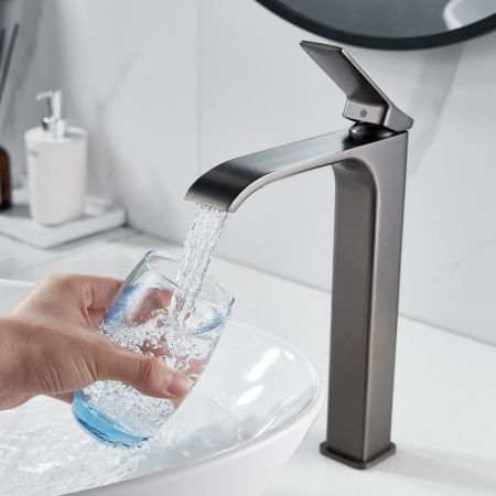 Смеситель для раковины высокий Shevanik S4011T, оружейная сталь, артикул S4011T