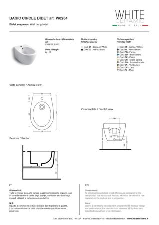 White Ceramic Basic, подвесное биде c крепежом, 50x36x26h см, цвет белый глянцевый, артикул W020401