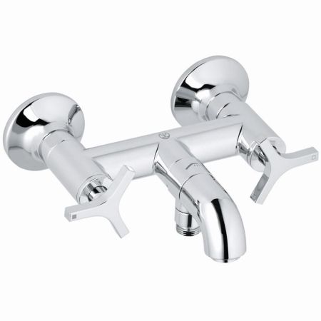 Смеситель для ванны и душа, Kludi, Nova Fonte Deco, тип открывания воды-двухвентильный, тип регулирования воды-керамическая кран-букса, монтаж-настенный, отверстия для монтажа-2, вынос излива, мм-180, автоматический переключатель душ/ванна, отвод для душа, артикул 205400539