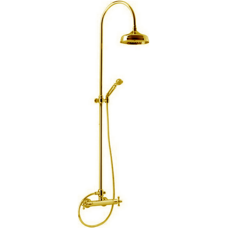 CISAL Arcana Душевой комплект: термостатический смеситель, стойка с верхним душем, лейка+шланг, цвет золото
