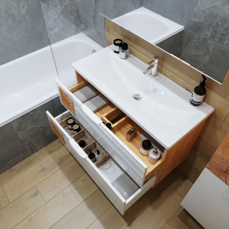 Комплект мебели для ванной Бриклаер Форест 100B, дуб золотой/белый, артикул Форест 100B