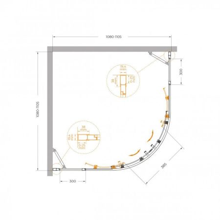 MOLVENO-R-22-90+30-C-BORO-IV Душевой уголок, артикул MOLVENO-R-22-90+30-C-BORO-IV