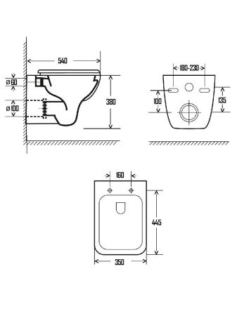 AQM2007 Унитаз подвесной с сиденьем SoftClose, технология смыва Rimless. 550х350х375, артикул AQM2007