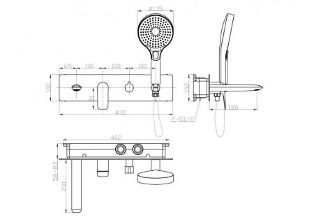 METAURO-VDIM2-01 Смеситель встраиваемый для ванны и душа  однорычажный с переключателем, хром, артикул METAURO-VDIM2-01