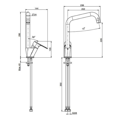 Fima Carlo Frattini Kitchen Смеситель для кухни, на 1 отв., Serie 22, цвет: хром, артикул F3847/1CR.ES