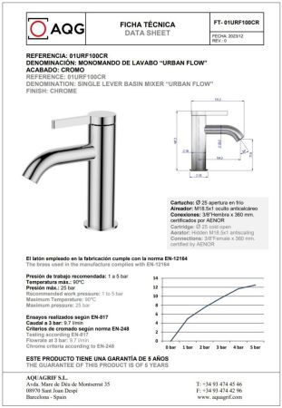 AQG Urban Flow, однорычажный смеситель для раковины без донного клапана, цвет хром