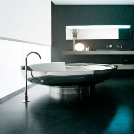 Agape Ufo Ванна отдельностоящая d204x50 см, круглая, 2 спинки, цвет: нерж. сталь, артикул AVAS0906DA