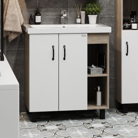 Тумба Onika Тимбер 70 напольная, белая мат./дуб сонома (ум. Фостер 70), артикул 107056