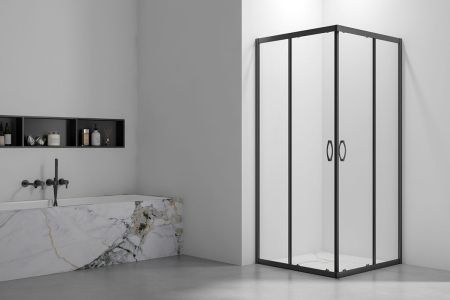 Душевой угол Veconi Rovigo RV-101B, 900x900x1900, черный, стекло прозрачное, артикул RV101B-90-01-C5