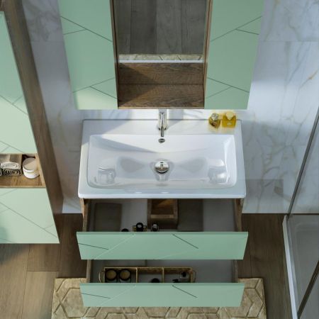 Тумба с раковиной и нишей Бриклаер КРИСТАЛЛ 80F, фисташковый/дуб гранж песочный, артикул КРИСТАЛЛ 80F