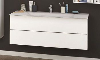 Puris Ice Line, тумба под раковину с открытием PUSH 1200 мм, цвет белое матовое стекло