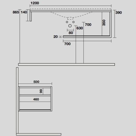 KERASAN SHAPE LOUISE Структура 1220х520 мм., подвесная, нержавеющая сталь, полка белая, цвет черный матовый, артикул 9324k4