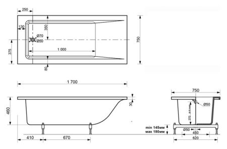 Ванна из искусственного камня Эстет Дельта 170x75 Белая, артикул ФР-00001681