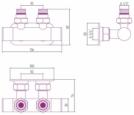 Вентиль 2х1/2" угловой скрытый-скрытый EU50 (Шампань), артикул 020-1416-1234