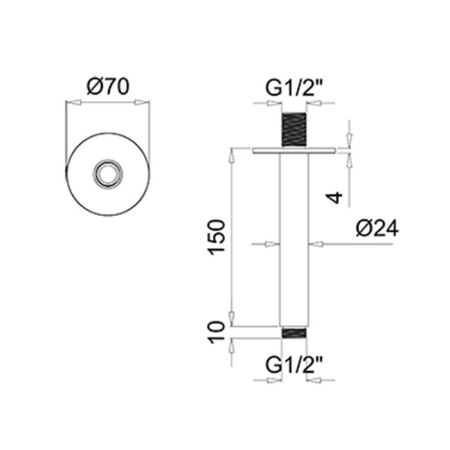 Держатель верхнего душа, Almar, Shower Arms, вид-потолочный, вынос, мм-150, с круглым отражателем, цвет-черный матовый, артикул E021107.MB