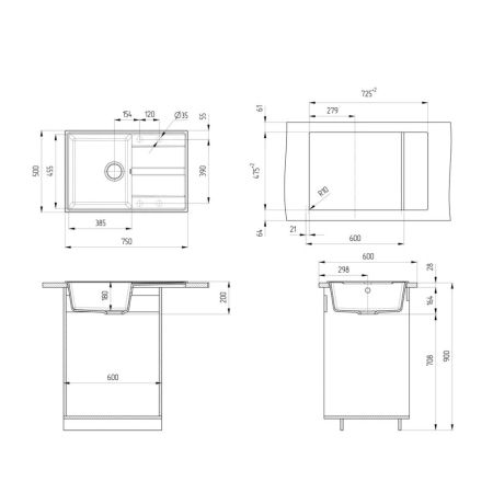 Кухонная мойка Ulgran Quartz Prima 750-10, песок, артикул Prima 750-10
