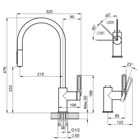 Смеситель для кухни GRANULA с выдвижным изливом и подключением к фильтру (8168, ТУРМАЛИН), артикул 8168, ТУРМАЛИН