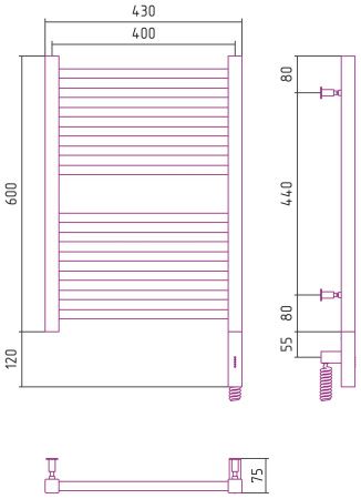 Полотенцесушитель электрический "МОДУС 3.0" 600х400 / МЭМ правый (Тёмный титан муар)