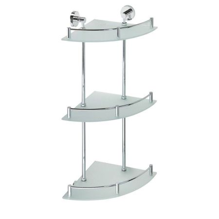 Полка X-ROUND металлическая, стеклянная, угловая, тройная, с бортиком, 270x670x270 мм, хром, Sapho, артикул XR606