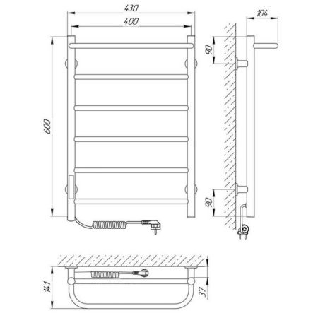 Полотенцесушитель электро "Прайм П6 400х600", левый