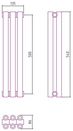 Отопительный радиатор ЭСТЕТ-00 н/ж 500х135 / 3 сек (Состаренная Латунь), артикул 051-0332-5003