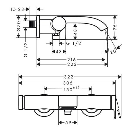 Смеситель для ванны, Hansgrohe, Vivenis, тип открывания воды-однорычажный, тип регулирования воды-керамический картридж, монтаж-настенный, вынос излива, мм-216, тип излива-неподвижный, цвет-белый матовый, артикул 75420700