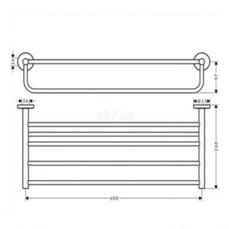 Полочка для душевых полотенец, Hansgrohe, Logis Universal, с полотенцедержателем, ширина, мм-600, глубина, мм-260, высота, мм-97, тип установки-настенный, материал-металл, цвет-хром