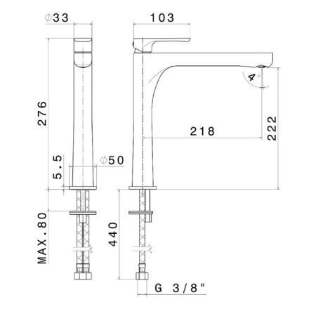 Смеситель для раковины OLE однорычажный высокий без донного клапана, хром глянец, артикул 69415KM.21.018