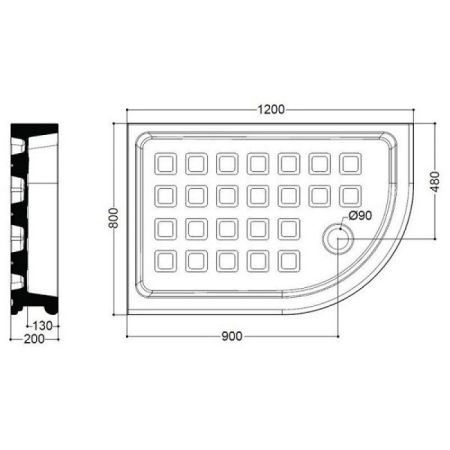 KERASAN Retro Поддон керамический полукруглый ассиметр. 80х120см SX, диаметр слива 90, цвет белый, артикул 1333bi