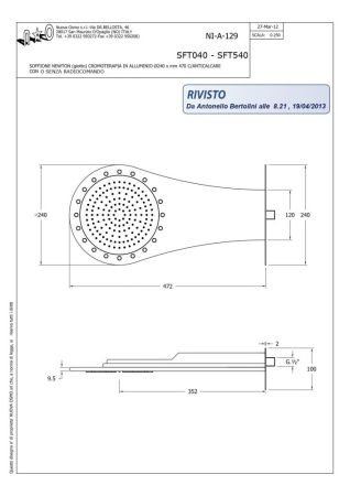 Graffio Giotto, консольная душевая головка 47,2x24 см, 1 режим: дождь, цвет хром